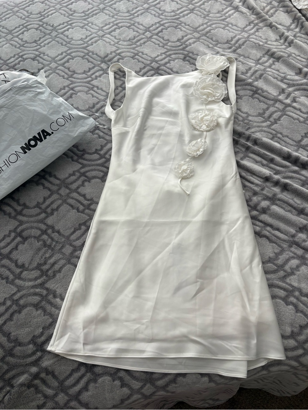 Fashion Nova White Mini Dress with Floral Appliqué